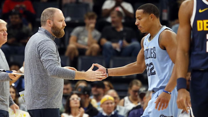 Taylor Jenkins and Desmond Bane on the sideline. Taylor Jenkins and Desmond Bane on the sideline.