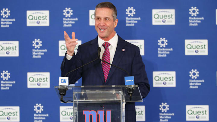 John Harbaugh was introduced as the Giants new head coach on Tuesday.