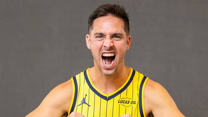 Sep 28, 2026; Indianapolis, IN, USA;  Indiana Pacers guard T.J. McConnell (9) poses for a photo during media day.  Mandatory Credit: Trevor Ruszkowski-Imagn Images
