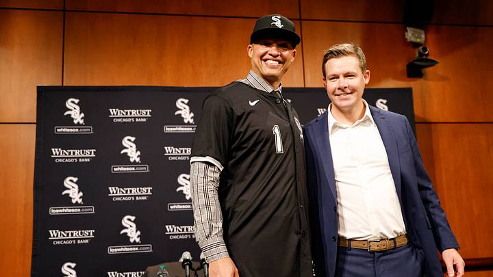 Nov 8, 2024; Chicago, Ill, USA; New Chicago White Sox manager Will Venable (R) poses for a photo with general manager Chris Getz (R) during a press conference at Guaranteed Rate Field. Mandatory Credit: Kamil Krzaczynski-Imagn Images Nov 8, 2024; Chicago, Ill, USA; New Chicago White Sox manager Will Venable (R) poses for a photo with general manager Chris Getz (R) during a press conference at Guaranteed Rate Field. Mandatory Credit: Kamil Krzaczynski-Imagn Images