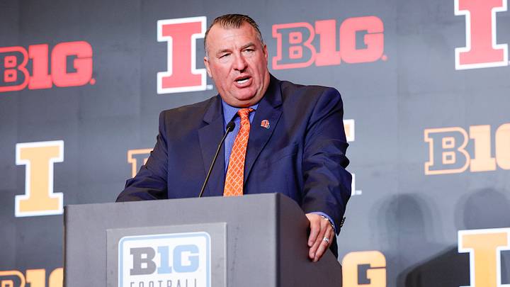Jul 28, 2026; Chicago, IL, USA; Illinois Football head coach Bret Bielema speaks during Media Days at Hilton Chicago. Mandatory Credit: Kamil Krzaczynski-Imagn Images Jul 28, 2026; Chicago, IL, USA; Illinois Football head coach Bret Bielema speaks during Media Days at Hilton Chicago. Mandatory Credit: Kamil Krzaczynski-Imagn Images