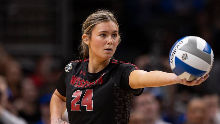 Wisconsin Badgers setter Charlie Fuerbringer (24). Mandatory Credit: Kylie Graham-Imagn Images