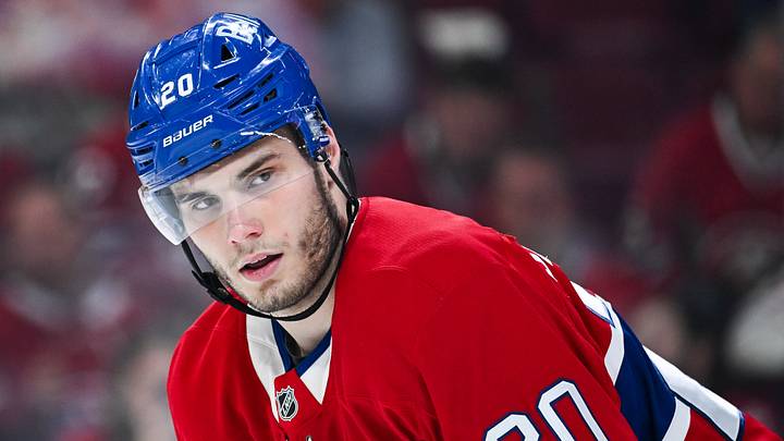 Apr 26, 2026; Montreal, Quebec, CAN; Montreal Canadiens left wing Juraj Slafkovsky (20) looks on against the Tampa Bay Lightning during the second period in game four of the first round of the 2026 Stanley Cup Playoffs at Bell Centre. Mandatory Credit: David Kirouac-Imagn Images Apr 26, 2026; Montreal, Quebec, CAN; Montreal Canadiens left wing Juraj Slafkovsky (20) looks on against the Tampa Bay Lightning during the second period in game four of the first round of the 2026 Stanley Cup Playoffs at Bell Centre. Mandatory Credit: David Kirouac-Imagn Images