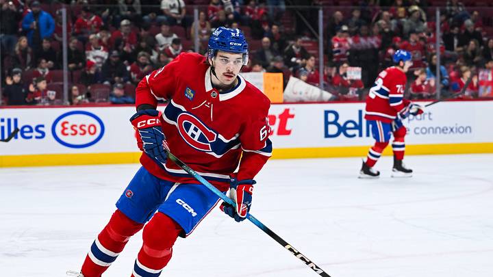 Dec 2, 2025; Montreal, Quebec, CAN; Montreal Canadiens left wing Florian Xhekaj (63) skates during warm-up before the game against the Ottawa Senators at Bell Centre. Mandatory Credit: David Kirouac-Imagn Images