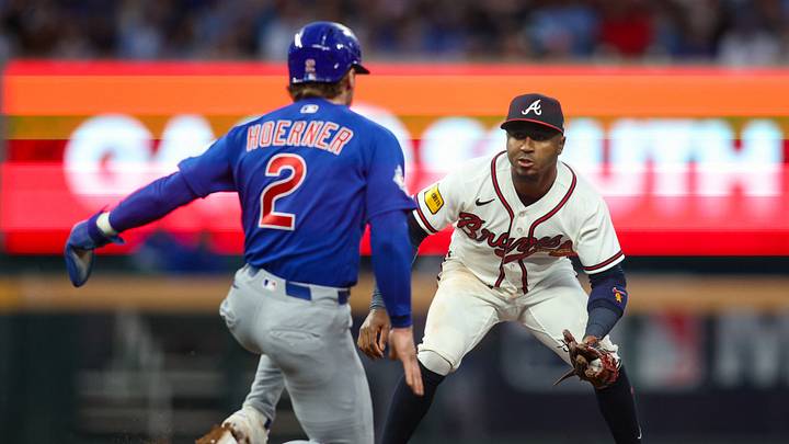 May 14, 2026; Atlanta, Georgia, USA; Atlanta Braves second baseman Ozzie Albies (1) waits to tag out Chicago Cubs second baseman Nico Hoerner (2) in the fifth inning at Truist Park. Mandatory Credit: Brett Davis-Imagn Images May 14, 2026; Atlanta, Georgia, USA; Atlanta Braves second baseman Ozzie Albies (1) waits to tag out Chicago Cubs second baseman Nico Hoerner (2) in the fifth inning at Truist Park. Mandatory Credit: Brett Davis-Imagn Images