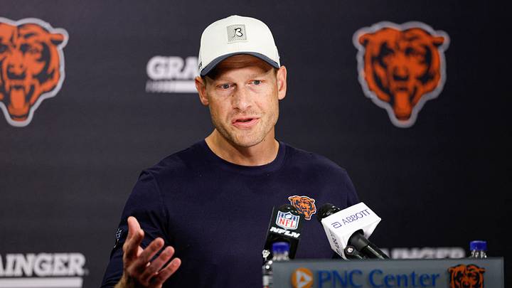 Jul 31, 2026; Lake Forest, IL, USA; Chicago Bears head coach Ben Johnson speaks during Training Camp at Halas Hall. Mandatory Credit: Kamil Krzaczynski-Imagn Images