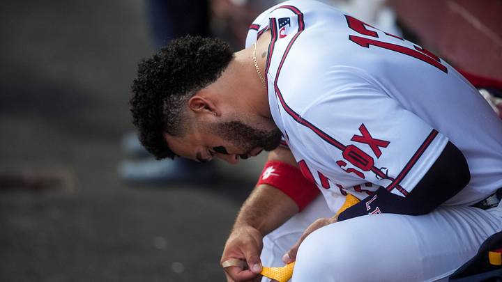 Memphis’ Leo Bernal (13) tapes his bat’s grip in the dugout during the game between the Memphis Redbirds and Nashville Sounds at AutoZone Park in Memphis, Tenn., on June 19, 2026. Memphis defeated Nashville 4-1.
