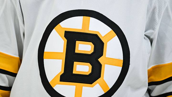Mar 17, 2026; Montreal, Quebec, CAN; View of a Boston Bruins logo on a jersey worn by a member of the team during the second period at Bell Centre. Mandatory Credit: David Kirouac-Imagn Images
