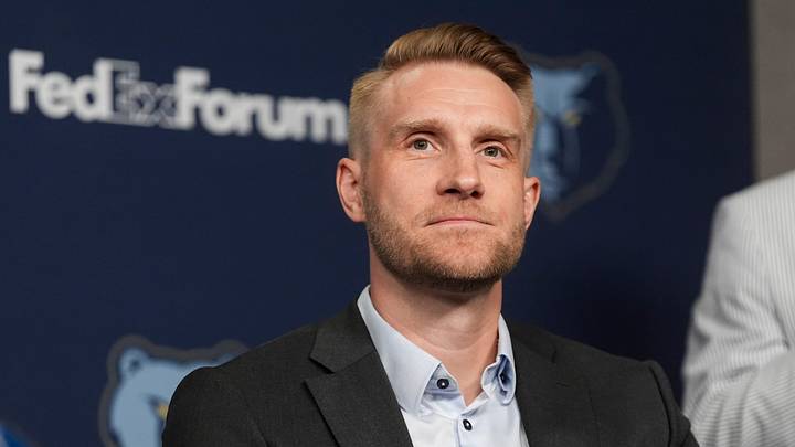 Tuomas Iisalo, Grizzlies head coach, smiles as he answers a question from the media during the introductory press conference for the team’s 2026 draft picks at FedExForum in Memphis, Tenn., on June 25, 2026. Tuomas Iisalo, Grizzlies head coach, smiles as he answers a question from the media during the introductory press conference for the team’s 2026 draft picks at FedExForum in Memphis, Tenn., on June 25, 2026.