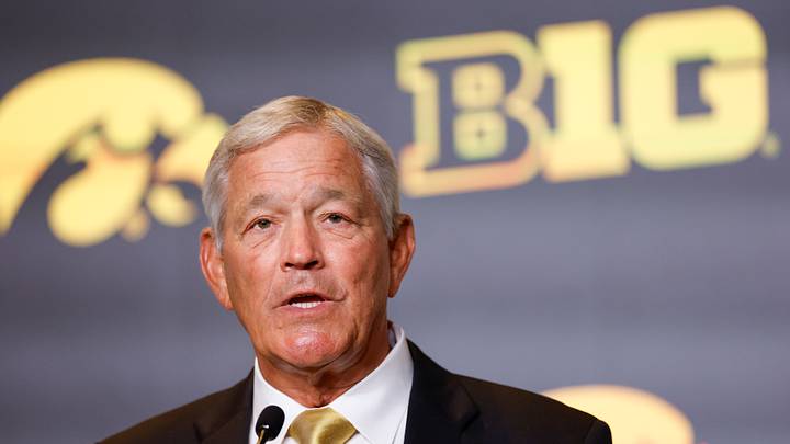 Jul 28, 2026; Chicago, IL, USA; Iowa Football head coach Kirk Ferentz speaks during Media Days at Hilton Chicago. Mandatory Credit: Kamil Krzaczynski-Imagn Images Jul 28, 2026; Chicago, IL, USA; Iowa Football head coach Kirk Ferentz speaks during Media Days at Hilton Chicago. Mandatory Credit: Kamil Krzaczynski-Imagn Images