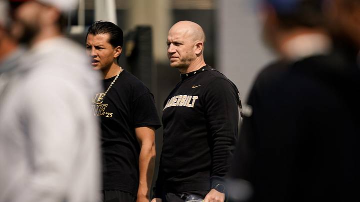 Vanderbilt coach Clark Lea watches football pro day at Vanderbilt University in Nashville, Tenn., Friday, March 20, 2026. Vanderbilt coach Clark Lea watches football pro day at Vanderbilt University in Nashville, Tenn., Friday, March 20, 2026.