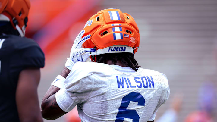 Florida Gators wide receiver Dallas Wilson looks on during the team's position drills period during Saturday's practice.