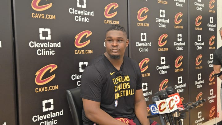 N.C. State star D.J. Burns meets with the media as a member of the the Cavaliers summer league roster days before games begin. 