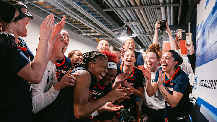 The Illinois women's basketball team celebrates its upset of Michigan State in the Big Ten Women's Basketball Tournament last week at the United Center in Chicago. The Illinois women's basketball team celebrates its upset of Michigan State in the Big Ten Women's Basketball Tournament last week at the United Center in Chicago.