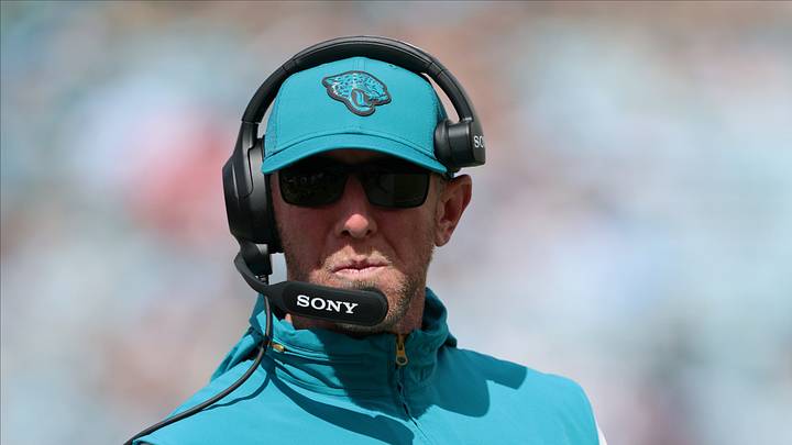 Sep 13, 2026; Jacksonville, Florida, USA;  Jacksonville Jaguars head coach Liam Coen in the fourth quarter against the Cleveland Browns at EverBank Stadium.  Mandatory Credit: Nathan Ray Seebeck-Imagn Images
