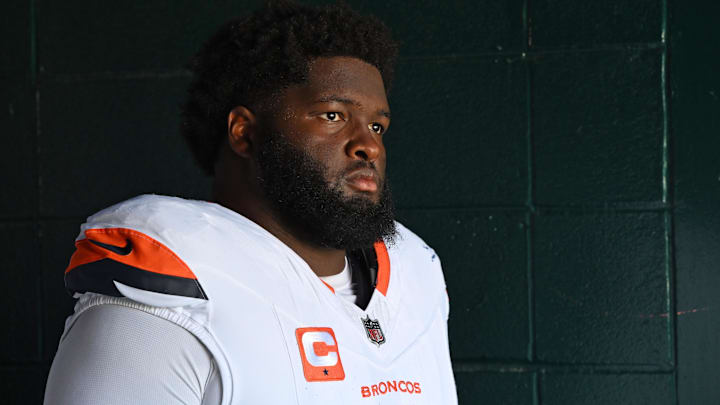 Oct 5, 2025; Philadelphia, Pennsylvania, USA; Denver Broncos defensive tackle D.J. Jones (93) in the tunnel before game against the Philadelphia Eagles at Lincoln Financial Field. Mandatory Credit: Eric Hartline-Imagn Images