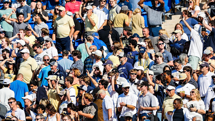 Oct 18, 2025; Durham, North Carolina, USA; Georgia Tech Yellow Jackets fans wave goodbye as Duke fans leave during the second half of the game at Wallace Wade Stadium. Mandatory Credit: Jaylynn Nash-Imagn Images Oct 18, 2025; Durham, North Carolina, USA; Georgia Tech Yellow Jackets fans wave goodbye as Duke fans leave during the second half of the game at Wallace Wade Stadium. Mandatory Credit: Jaylynn Nash-Imagn Images