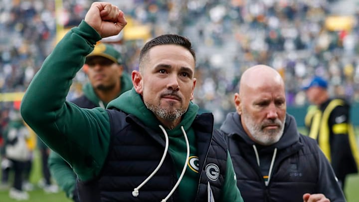 Green Bay Packers head coach Matt LaFleur pumps his fist as he runs off the field after defeating the Minnesota Vikings on Sunday, November 23, 2025, at Lambeau Field in Green Bay, Wis. The Packers won the game, 23-6.
Tork Mason/USA TODAY NETWORK-Wisconsin