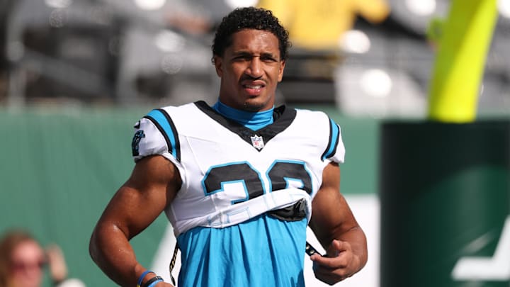 Oct 19, 2025; East Rutherford, New Jersey, USA; Carolina Panthers running back Chuba Hubbard (30) on the field before the game against the New York Jets at MetLife Stadium. Mandatory Credit: Vincent Carchietta-Imagn Images Oct 19, 2025; East Rutherford, New Jersey, USA; Carolina Panthers running back Chuba Hubbard (30) on the field before the game against the New York Jets at MetLife Stadium. Mandatory Credit: Vincent Carchietta-Imagn Images
