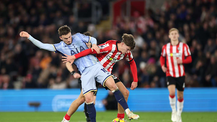 James Maddison and Spurs linked Tyler Dibling battle during the reverse fixture 