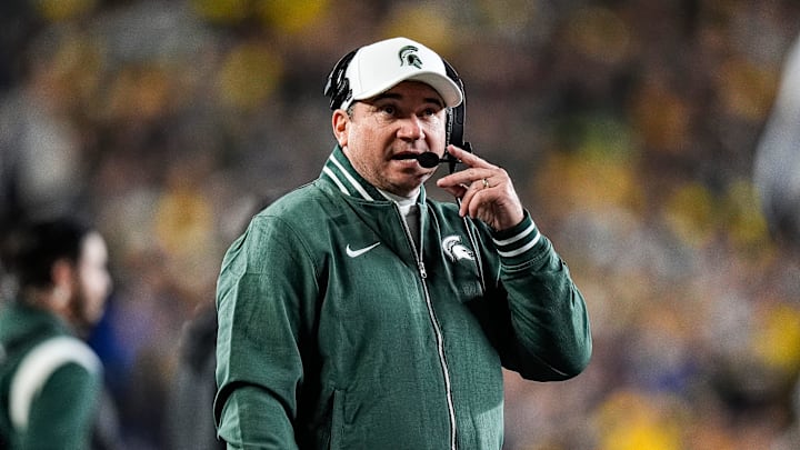 Michigan State head coach Jonathan Smith watches a play against Michigan during the first half at Michigan Stadium in Ann Arbor on Saturday, Oct. 26, 2024.