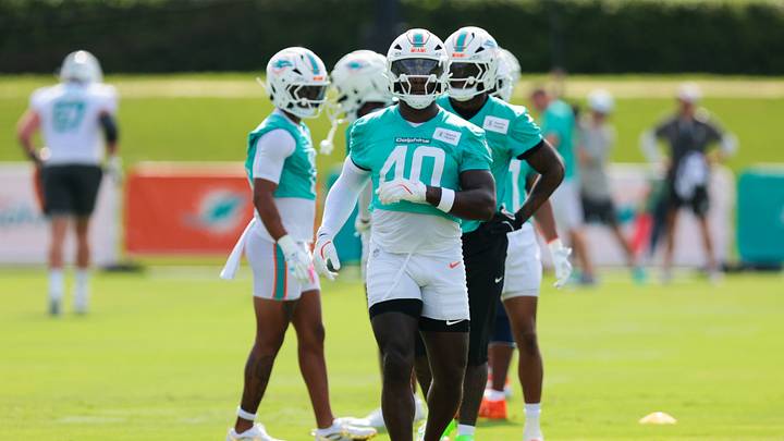 Miami Dolphins linebacker Willie Gay Jr. (40) works during practice at the Baptist Health Training Complex. Miami Dolphins linebacker Willie Gay Jr. (40) works during practice at the Baptist Health Training Complex.