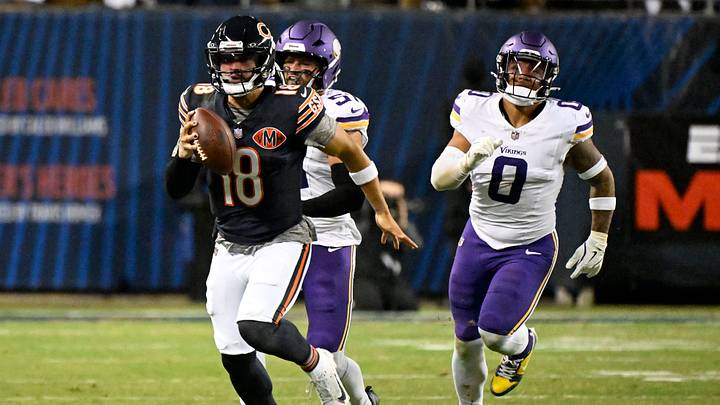 Caleb Williams on the run last year in the season opener with the Vikings. Caleb Williams on the run last year in the season opener with the Vikings.