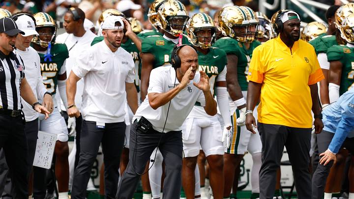Sep 26, 2026; Waco, Texas, USA;  Baylor Bears head coach Dave Aranda reacts on the sideline during the second half against the Colorado Buffaloes at McLane Stadium.  Mandatory Credit: Chris Jones-Imagn Images