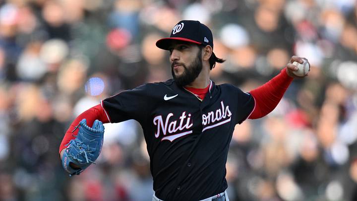 Apr 25, 2026; Chicago, Illinois, USA; Washington Nationals pitcher Cionel Perez (51) pitches against the Chicago White Sox during the ninth inning at Rate Field. Mandatory Credit: Patrick Gorski-Imagn Images