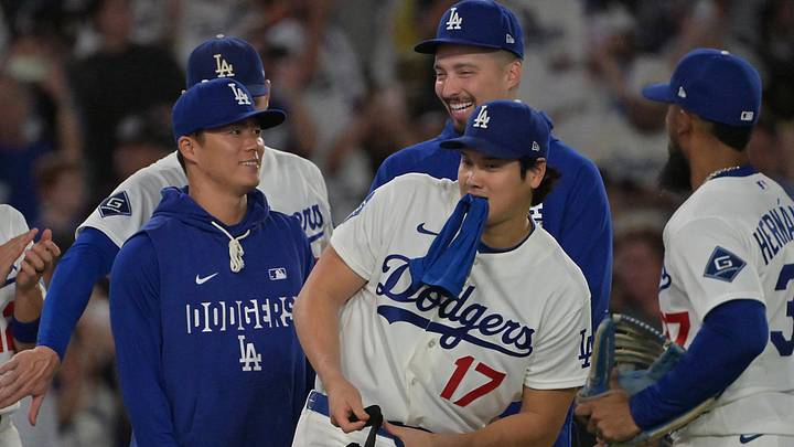 Sep 8, 2026; Los Angeles, California, USA; Los Angeles Dodgers starting pitcher Yoshinobu Yamamoto (18), designated hitter Shohei Ohtani (17) and pitcher Blake Snell (7) play around as they greet teammates after the final out of the ninth inning against the Cincinnati Reds at Dodger Stadium. Mandatory Credit: Jayne Kamin-Oncea-Imagn Images Sep 8, 2026; Los Angeles, California, USA; Los Angeles Dodgers starting pitcher Yoshinobu Yamamoto (18), designated hitter Shohei Ohtani (17) and pitcher Blake Snell (7) play around as they greet teammates after the final out of the ninth inning against the Cincinnati Reds at Dodger Stadium. Mandatory Credit: Jayne Kamin-Oncea-Imagn Images