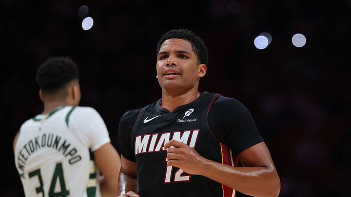 Mar 12, 2026; Miami, Florida, USA; Miami Heat guard Dru Smith (12) looks on against the Milwaukee Bucks during the fourth quarter at Kaseya Center. Mandatory Credit: Sam Navarro-Imagn Images Mar 12, 2026; Miami, Florida, USA; Miami Heat guard Dru Smith (12) looks on against the Milwaukee Bucks during the fourth quarter at Kaseya Center. Mandatory Credit: Sam Navarro-Imagn Images