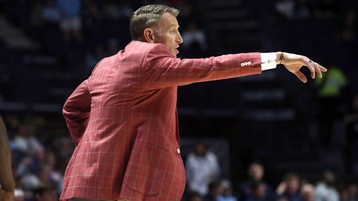 Feb 11, 2026; Oxford, Mississippi, USA; Alabama Crimson Tide head coach Nate Oats reacts during the second half against the Mississippi Rebels at The Sandy and John Black Pavilion at Ole Miss. Mandatory Credit: Petre Thomas-Imagn Images Feb 11, 2026; Oxford, Mississippi, USA; Alabama Crimson Tide head coach Nate Oats reacts during the second half against the Mississippi Rebels at The Sandy and John Black Pavilion at Ole Miss. Mandatory Credit: Petre Thomas-Imagn Images