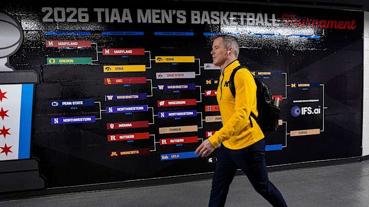 Michigan head coach Dusty May arrives for Big Ten Tournament final at United Center in Chicago on Sunday, March 15, 2026. Michigan head coach Dusty May arrives for Big Ten Tournament final at United Center in Chicago on Sunday, March 15, 2026.