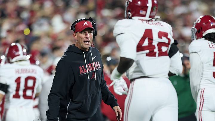 Dec 19, 2025; Norman, OK, USA; Alabama Crimson Tide head coach Kalen Deboer calls out from the sidelines in the first half against the Oklahoma Sooners at Gaylord Family OK Memorial Stadium. Dec 19, 2025; Norman, OK, USA; Alabama Crimson Tide head coach Kalen Deboer calls out from the sidelines in the first half against the Oklahoma Sooners at Gaylord Family OK Memorial Stadium.