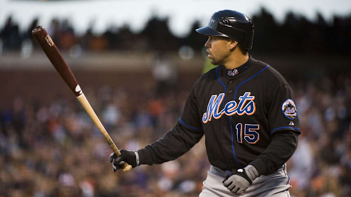 May 15, 2009; San Francisco, CA, USA; New York Mets outfielder Carlos Beltran (15) prepares to bat during the third inning against the San Francisco Giants at AT&T Park in San Francisco, CA. The Mets defeated the Giants 8-6. Mandatory Credit: Kyle Terada-Imagn Images