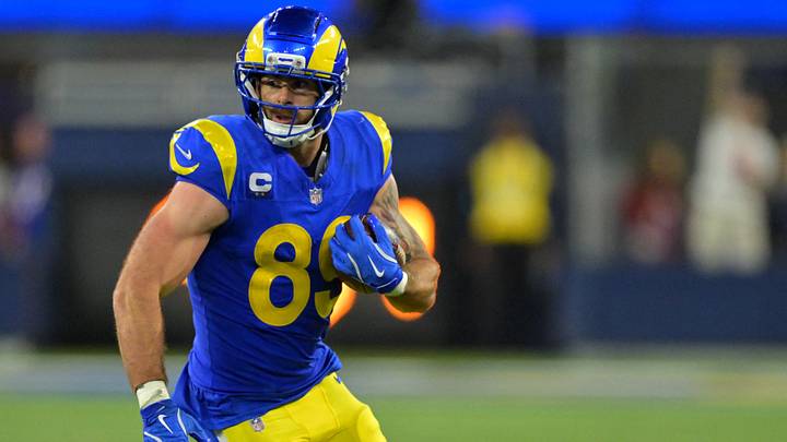 Oct 12, 2026; Inglewood, California, USA; Los Angeles Rams tight end Tyler Higbee (89) runs after making a catch during the fourth quarter against the Buffalo Bills at SoFi Stadium. Oct 12, 2026; Inglewood, California, USA; Los Angeles Rams tight end Tyler Higbee (89) runs after making a catch during the fourth quarter against the Buffalo Bills at SoFi Stadium.