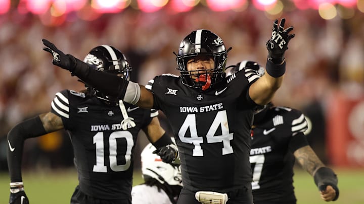 Jacob Ellis (44) and Iowa State football hit the road to face Utah Saturday night as a touchdown-plus favorite.