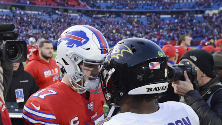Josh Allen and Lamar Jackson after the Ravens' 24–17 win over the Bills on Dec. 8, 2019. Josh Allen and Lamar Jackson after the Ravens' 24–17 win over the Bills on Dec. 8, 2019.