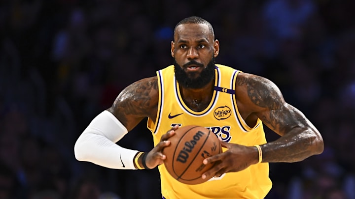 Apr 11, 2025; Los Angeles, California, USA; Los Angeles Lakers forward LeBron James (23) passes against the Houston Rockets during the first half at Crypto.com Arena. Mandatory Credit: Jonathan Hui-Imagn Images Apr 11, 2025; Los Angeles, California, USA; Los Angeles Lakers forward LeBron James (23) passes against the Houston Rockets during the first half at Crypto.com Arena. Mandatory Credit: Jonathan Hui-Imagn Images