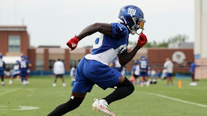 Jul 29, 2022; East Rutherford, NJ, USA; New York Giants wide receiver Kadarius Toney (89) runs a drill during training camp.