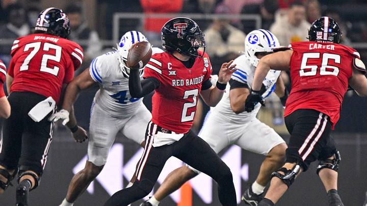 Dec 6, 2025; Arlington, TX, USA; Texas Tech Red Raiders quarterback Behren Morton (2) throws the ball during the game between the Red Raiders and the Cougars at AT&T Stadium. Mandatory Credit: Jerome Miron-Imagn Images Dec 6, 2025; Arlington, TX, USA; Texas Tech Red Raiders quarterback Behren Morton (2) throws the ball during the game between the Red Raiders and the Cougars at AT&T Stadium. Mandatory Credit: Jerome Miron-Imagn Images