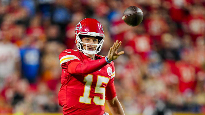 Oct 12, 2025; Kansas City, Missouri, USA; Kansas City Chiefs quarterback Patrick Mahomes (15) throws a pass during the first half against the Detroit Lions at GEHA Field at Arrowhead Stadium. Mandatory Credit: Jay Biggerstaff-Imagn Images Oct 12, 2025; Kansas City, Missouri, USA; Kansas City Chiefs quarterback Patrick Mahomes (15) throws a pass during the first half against the Detroit Lions at GEHA Field at Arrowhead Stadium. Mandatory Credit: Jay Biggerstaff-Imagn Images