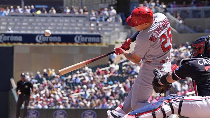 Jun 14, 2026; Minneapolis, Minnesota, USA; St. Louis Cardinals shortstop JJ Wetherholt (26) hits a two run home run against the Minnesota Twins in the sixth inning at Target Field. Mandatory Credit: Bruce Kluckhohn-Imagn Images Jun 14, 2026; Minneapolis, Minnesota, USA; St. Louis Cardinals shortstop JJ Wetherholt (26) hits a two run home run against the Minnesota Twins in the sixth inning at Target Field. Mandatory Credit: Bruce Kluckhohn-Imagn Images