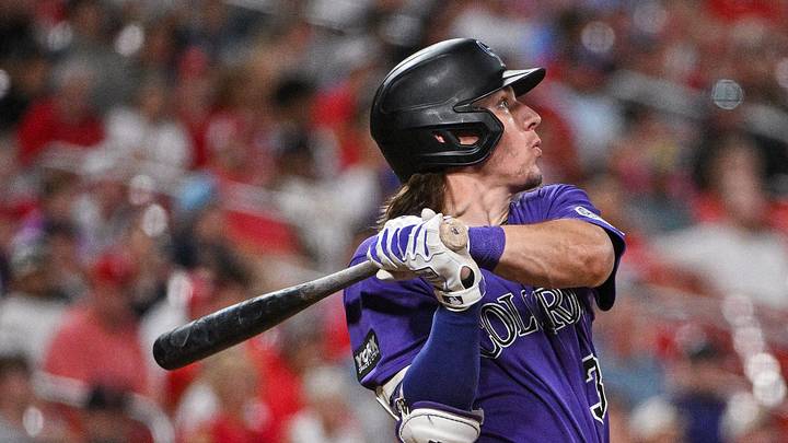Aug 8, 2026; St. Louis, Missouri, USA; Colorado Rockies left fielder Jake McCarthy (31) hits a two run home run against the St. Louis Cardinals during the sixth inning at Busch Stadium. Mandatory Credit: Jeff Curry-Imagn Images Aug 8, 2026; St. Louis, Missouri, USA; Colorado Rockies left fielder Jake McCarthy (31) hits a two run home run against the St. Louis Cardinals during the sixth inning at Busch Stadium. Mandatory Credit: Jeff Curry-Imagn Images
