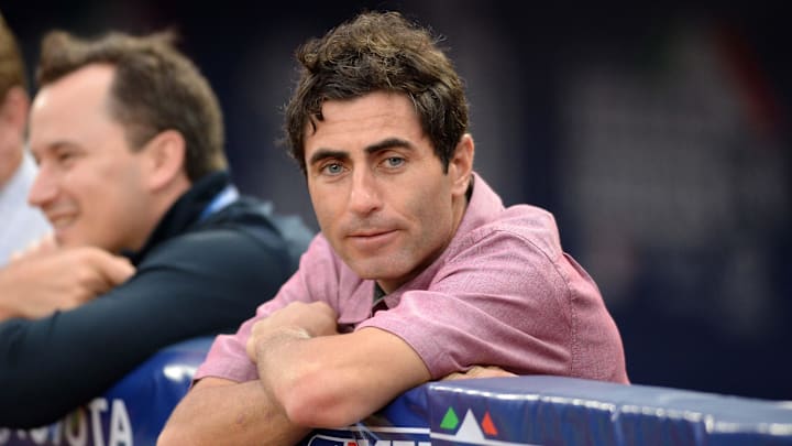 San Diego Padres general manager AJ Preller watches batting practice before the game against the Los Angeles Dodgers at Estadio de Beisbol Monterrey on May 4, 2018.