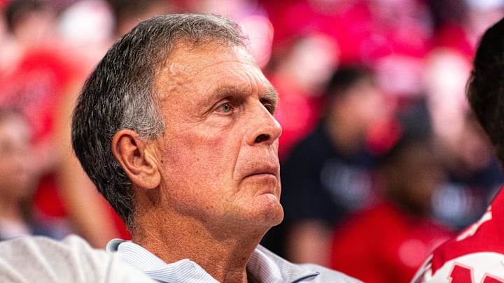 Mar 3, 2024; Lincoln, Nebraska, USA; Former NBA forward Kevin McHale sits court side during the second half between the Nebraska Cornhuskers and the Rutgers Scarlet Knights at Pinnacle Bank Arena. Mandatory Credit: Dylan Widger-Imagn Images Mar 3, 2024; Lincoln, Nebraska, USA; Former NBA forward Kevin McHale sits court side during the second half between the Nebraska Cornhuskers and the Rutgers Scarlet Knights at Pinnacle Bank Arena. Mandatory Credit: Dylan Widger-Imagn Images