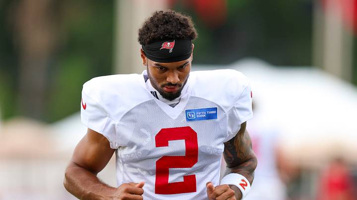 Aug 6, 2026; Tampa, FL, USA; Tampa Bay Buccaneers wide receiver Emeka Egbuka (2) participates in training camp at AdventHealth Training Center. Mandatory Credit: Nathan Ray Seebeck-Imagn Images