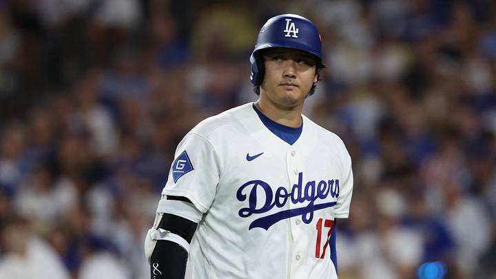 Oct 4, 2026; Los Angeles, California, USA; Los Angeles Dodgers designated hitter Shohei Ohtani (17) reacts after striking out during the seventh inning against the Atlanta Braves in game two of the NLDS for the 2026 MLB Playoffs at Uniqlo Field at Dodger Stadium. Mandatory Credit: Kiyoshi Mio-Imagn Images Oct 4, 2026; Los Angeles, California, USA; Los Angeles Dodgers designated hitter Shohei Ohtani (17) reacts after striking out during the seventh inning against the Atlanta Braves in game two of the NLDS for the 2026 MLB Playoffs at Uniqlo Field at Dodger Stadium. Mandatory Credit: Kiyoshi Mio-Imagn Images