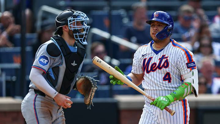 Aug 2, 2026; New York City, New York, USA; New York Mets catcher Francisco Alvarez (4) reacts after striking out during the seventh inning against the Miami Marlins at Citi Field. Mandatory Credit: Vincent Carchietta-Imagn Images Aug 2, 2026; New York City, New York, USA; New York Mets catcher Francisco Alvarez (4) reacts after striking out during the seventh inning against the Miami Marlins at Citi Field. Mandatory Credit: Vincent Carchietta-Imagn Images