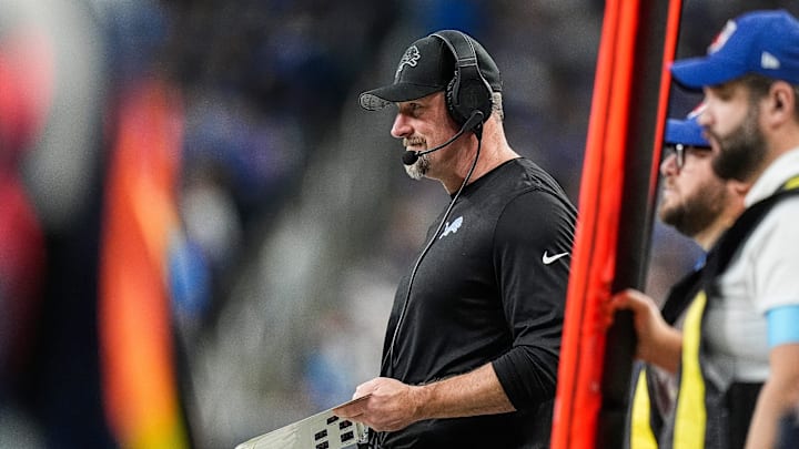 Detroit Lions head coach Dan Campbell watches a play against Minnesota Vikings during the first half at Ford Field in Detroit on Sunday, Jan. 5, 2025.